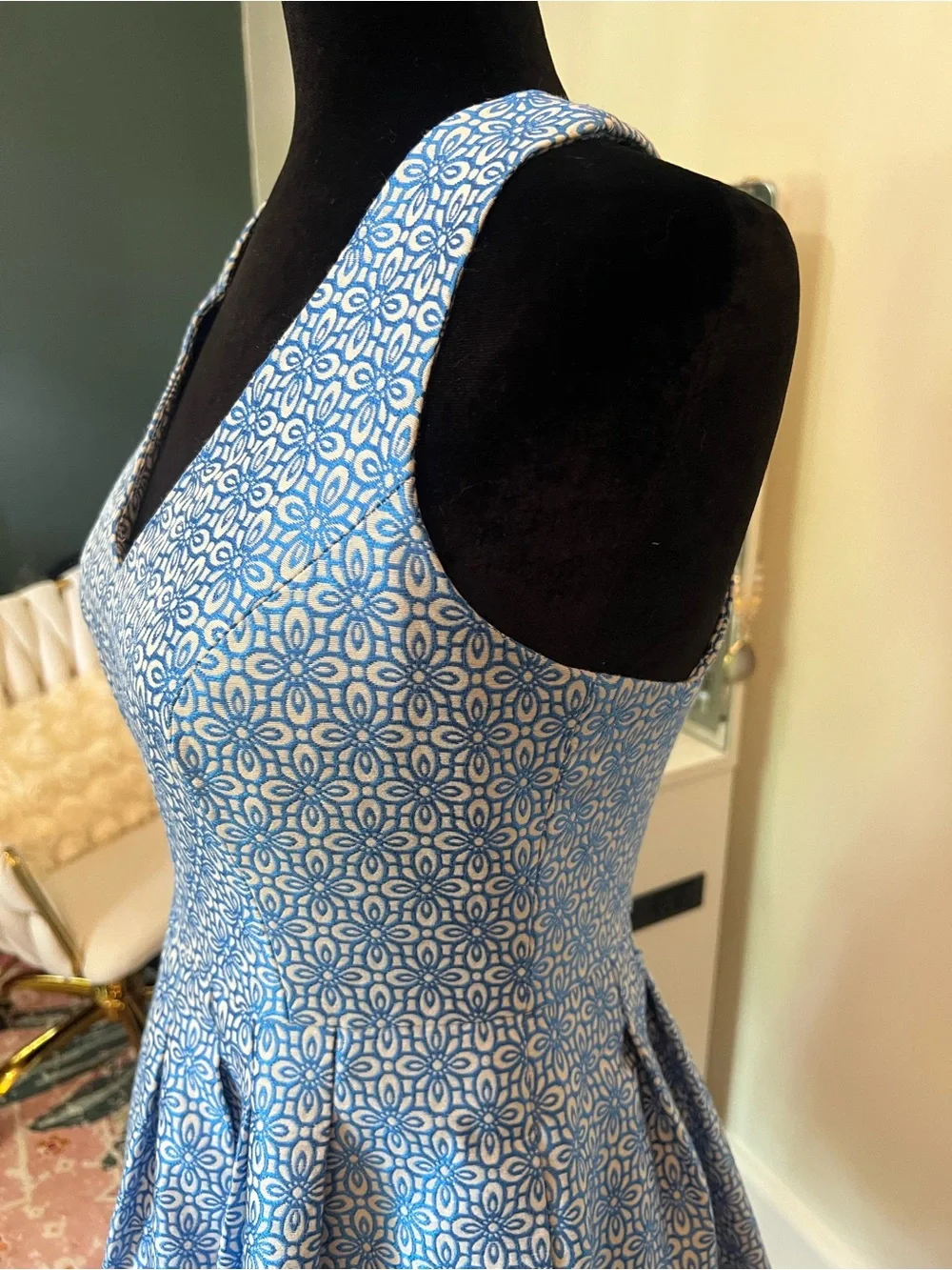 Banana Republic Blue White Fit & Flare Jacquard Dress Size 4 Sleeveless